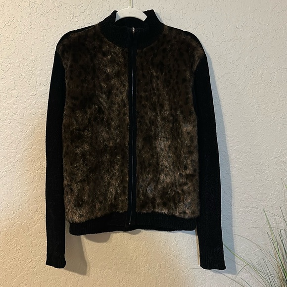 Lisa international cheetah print fuzzy zip up sweater o - Picture 2 of 7